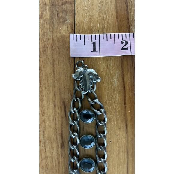 Vintage Joseff Hollywood Statement Bracelet Blue Crystals Antique Silvertone - Picture 12 of 12